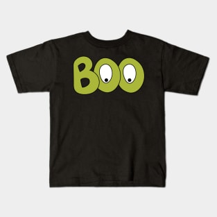 BOO text art cartoon eyes green bubble letters Kids T-Shirt